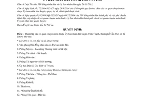 Quyết định 09/2005/QĐ-UB Lập cơ quan chuyên môn thuộc huyện Vĩnh Thạnh Cần Thơ