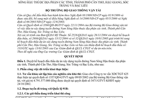 Quyết định 122/QĐ-BGTVT kế hoạch đấu thầu dự án xây dựng tuyến đường nam Sông Hậu thuộc địa phận tỉnh thành phố Cần Thơ Hậu Giang Sóc Trăng Bạc Liêu