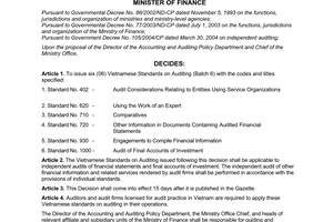 Decision no. 03/2005/QD-BTC of January 18, 2005 on the issuance and publication of six Vietnamese standards on auditing (batch 6)