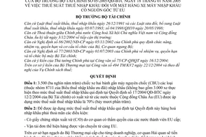 Quyết định 05/2005/QĐ-BTC thuế suất thuế nhập khẩu mặt hàng xe máy nhập khẩu nguồn gốc từ EU