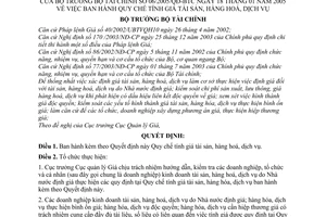 Quyết định 06/2005/QĐ-BTC Quy chế tính giá tài sản, hàng hoá, dịch vụ