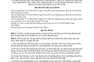 Quyết định 07/2005/QĐ-BTC mức việc thu, nộp, quản lý sử dụng phí thư viện áp dụng tại Thư viện Quốc gia Việt Nam