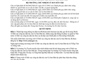 Quyết định 19/2005/QĐ-UBDT thành lập trang thông tin điện tử website trên internet về công tác dân tộc của Ủy ban Dân tộc