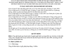 Quyết định 10/2005/QĐ-UB quy hoạch ngành nghề dịch vụ trong văn hóa có tính chất "nhạy cảm" dễ phát sinh tệ nạn xã hội địa bàn huyện Cần Giờ năm 2005
