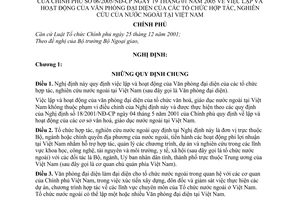 Nghị định 06/2005/NĐ-CP lập hoạt động Văn phòng đại diện của tổ chức hợp tác, nghiên cứu của nước ngoài tại Việt Nam
