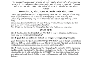 Quyết định 05/2005/QĐ-BNN  công bố tiêu chuẩn chất lượng sản phẩm hàng hoá chuyên ngành nông nghiệp