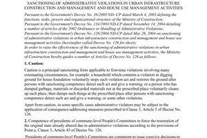 Circular No. 01/2005/TT-BXD, promulgated by the Ministry of Construction, guiding in detail the implementation of a number of articles of the Government's Decree No. 126/2004/ND-CP dated May 26, 2004 on the sanctioning of administrative violations in urban infrastructure construction and management and house use management activities.
