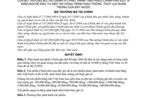 Quyết định 09/2005/QĐ-BTC phát hành trái phiếu Chính phủ đợt 3 năm 2005 đầu tư công trình giao thông, thuỷ lợi quan trọng đất nước