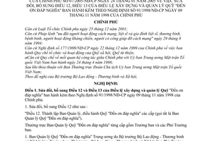 Nghị định 07/2005/NĐ-CP Điều lệ xây dựng và quản lý Quỹ "Đền ơn đáp nghĩa" sửa đổi Nghị định 91/1998/NĐ-CP