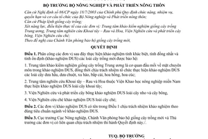 Quyết định 229/QĐ-BNN-NN phân công đơn vị thực hiện khảo nghiệm DUS các
