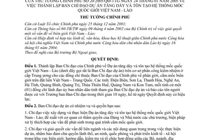 Quyết định 20/2005/QĐ-TTg thành lập Ban Chỉ đạo Dự án tăng dày và tôn tạo hệ thống mốc quốc giới Việt Nam - Lào