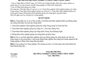 Quyết định 228/QĐ-BNN-NN công nhận cơ sở khảo nghiệm giống cây trồng mới