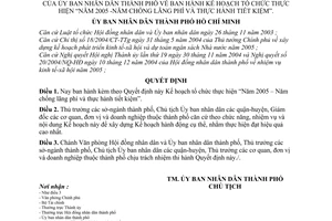 Quyết định 15/2005/QĐ-UB Kế hoạch tổ chức thực hiện Năm 2005 -Năm chống lãng phí thực hành tiết kiệm