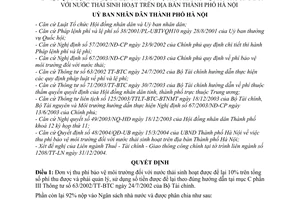 Quyết định 09/2005/QĐ-UB tỷ lệ  thu phí bảo vệ môi trường nước thải sinh hoạt trên địa bàn thành phố Hà Nội