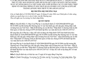 Quyết định 151/2005/QĐ-BTM Quy chế cấp giấy chứng nhận xuất xứ hàng hoá VN mẫu D hưởng ưu đãi thuế quan CEPT khu mậu dịch tự do Asean AFTA sửa đổi