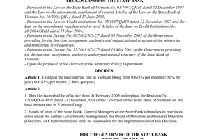 Decision No. 93/QD-NHNN of January 27, 2005, on the base interest rate in Vietnam dong