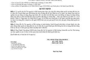 Quyết định 311/QĐ-UB cấp giấy chứng nhận quyền sử dụng đất