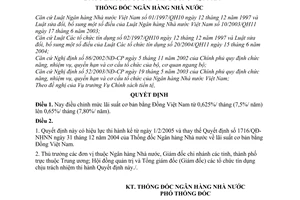 Quyết định 93/QĐ-NHNN mức lãi suất cơ bản bằng Đồng Việt Nam