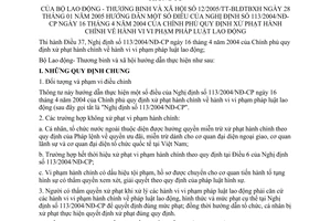 Thông tư 12/2005/TT-BLĐTBXH xử phạt vi phạm hành chính lao động hướng dẫn Nghị định 113/2004/NĐ-CP