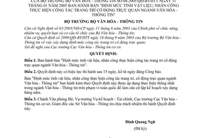 Quyết định 04/2005/QĐ-BVHTT Định mức tính vật liệu, nhân công thực hiện công tác trang trí cổ động trực quan ngành Văn hoá -Thông tin
