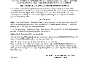 Quyết định 19/2005/QĐ-UB giải thưởng văn học nghệ thuật Thành phố hồ Chí Minh sửa đổi khoản 7.3 Điều 7 Quy chế Giải thưởng Văn học Nghệ thuật TPHCM