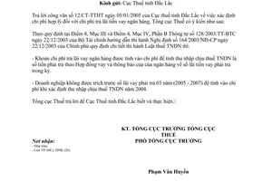 Công văn 439TCT/DNK xác định chi phí hợp lý chi phí trả lãi tiền vay ngân hàng