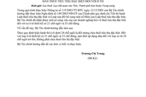 Công văn 1412/TC-CST hướng dẫn thuế tiêu thụ đặc biệt ôtô