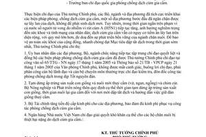 Công văn 155/TTg-NN tiếp tục chỉ đạo phòng chống dịch cúm gia cầm