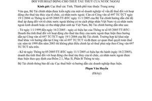 Công văn 1601/TC/TCT thuế hoạt động cho thuê tàu thuỷ của nước ngoài