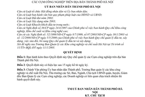 Quyết định 25/2005/QĐ-UB Quy chế quản lý Cụm công nghiệp địa bàn Hà Nội