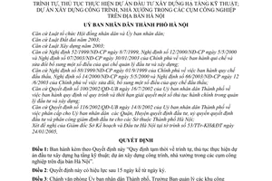 Quyết định 24/2005/QĐ-UB trình tự thủ tục thực hiện dự án đầu tư xây dựng hạ tầng kỹ thuật công trìnhnhà xưởng trong cụm công nghiệp địa bàn Hà nội