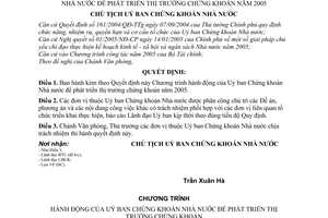 Quyết định 37/2005/QĐ-UBCK chương trình hành động của Uỷ ban Chứng khoán Nhà nước để phát triển thị trường chứng khoán năm 2005