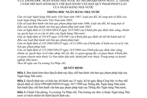 Quyết định 180/2005/QĐ-NHNN Quy chế ban hành văn bản pháp luật Ngân hàng Nhà nước