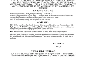 Quyết định 34/2005/QĐ-TTg Chương trình hành động Chính phủ thực hiện Nghị quyết 41-NQ/TW bảo vệ môi trường