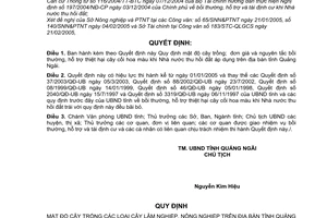 Quyết định 24/2005/QĐ-UB mật độ cây trồng đơn giá bồi thường hỗ trợ thiệt hạicây cối hoa màu khi Nhà nước thu hồi đất áp dụng tỉnh Quảng Ngãi