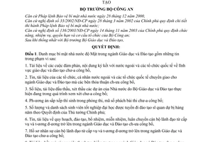 Quyết định 160/2005/QĐ-BCA A11 danh mục bí mật nhà nước độ Mật ngành Giáo dục và Đào tạo