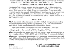 Quyết định 35/2005/QĐ-UB điều chỉnh chỉ tiêu kế hoạch kinh phí thường xuyên chi sự nghiệp khoa học công nghệ năm 2004 cho Sở Khoa học và Công nghệ