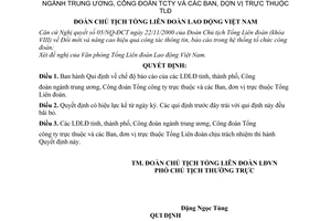 Quyết định 264/2005/QĐ-TLĐ chế độ báo cáo của LĐLĐ tỉnh thành phố Công đoàn ngành trung ương TCty  Ban đơn vị Ban đơn vị thuộc TLĐ