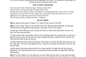 Quyết định 36/2005/QĐ-TTg Ngày Di sản văn hoá Việt Nam