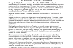 Directive No.03/2005/CT-TTg of February 25, 2005 on enhancing The State Management over marriage and family relations involving foreign elements