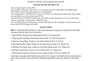 Quyết định 96/QĐ-TTr thành lập Đoàn thanh tra sản xuất, kinh doanh, cung ứng sử dụng thuốc chữa bệnh cho người