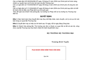 Quyết định 0292/2005/QĐ-BTM Quy chế tiếp nhận, luân chuyển, xử lý  Lưu trữ văn bản trong cơ quan Bộ Thương mại