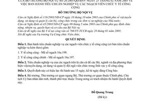 Quyết định 28/2005/QĐ-BNV  tiêu chuẩn nghiệp vụ ngạch viên chức y tế công cộng