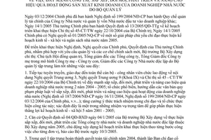 Chỉ thị 01/2005/CT-BXD đẩy mạnh công tác sắp xếp, đổi mới, phát triển nâng cao hiệu quả  sản xuất kinh doanh doanh nghiệp nhà nước