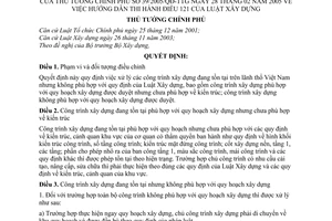 Quyết định 39/2005/QĐ-TTg  hướng dẫn thi hành Điều 121 Luật Xây dựng