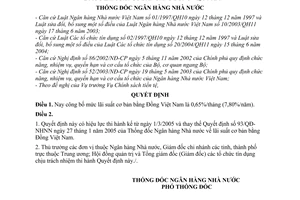 Quyết định 211/QĐ-NHNN mức lãi suất cơ bản bằng đồng Việt Nam