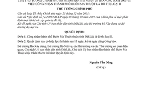 Quyết định 38/2005/QĐ-TTg công nhận thành phố Buôn Ma Thuột là đô thị loại 2