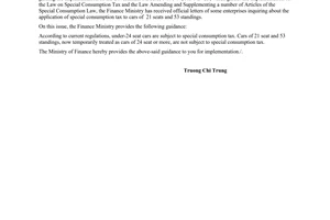 Official Dispatch No. 1412/TC-CST of February 2, 2005, guiding the application of special consumption tax to cars