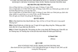 Quyết định 0161/2005/QĐ-BTM Quy chế bảo vệ bí mật Nhà nước trong ngành Thương mại