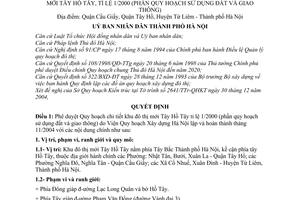 Quyết định 13/2005/QĐ-UB Quy hoạch chi tiết Khu Đô thị mới Tây Hồ Tây tỉ lệ 1/2000 Quận Cầu Giấy Tây Hồ Huyện Từ Liêm-Hà Nội